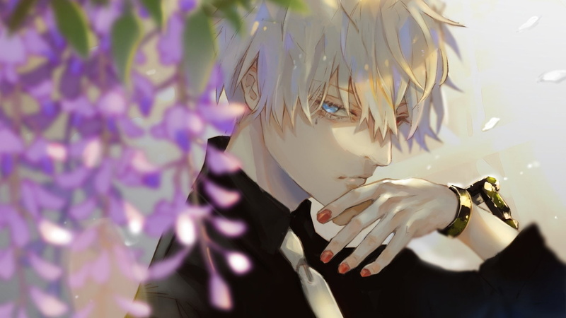 nature, 1080P, Tokyo Ghoul:re, selective focus, day, animal, Boy, Blue Eyes, plant, inflorescence, close-up, Ken Kaneki, flower, Haise Sasaki, flower head