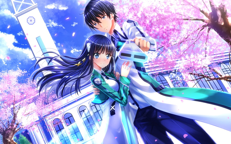 portrait, tree, one person, smiling, low angle view, mahouka koukou no rettousei anime shiba miyuki shiba tatsuya anime girls swordsouls, females, real people