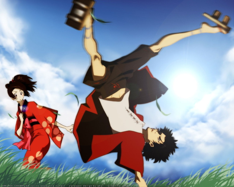 low angle view, animal themes, no people, outdoors, animal, creativity, motion, flying, anime, plant, representation, cloud - sky, sunlight, Samurai Champloo