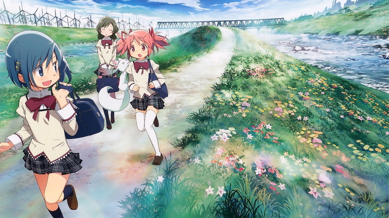 leisure activity, anime girls, childhood, front view, outdoors, group of people, adult, females, women, Kaname Madoka, child, beauty in nature, day, water