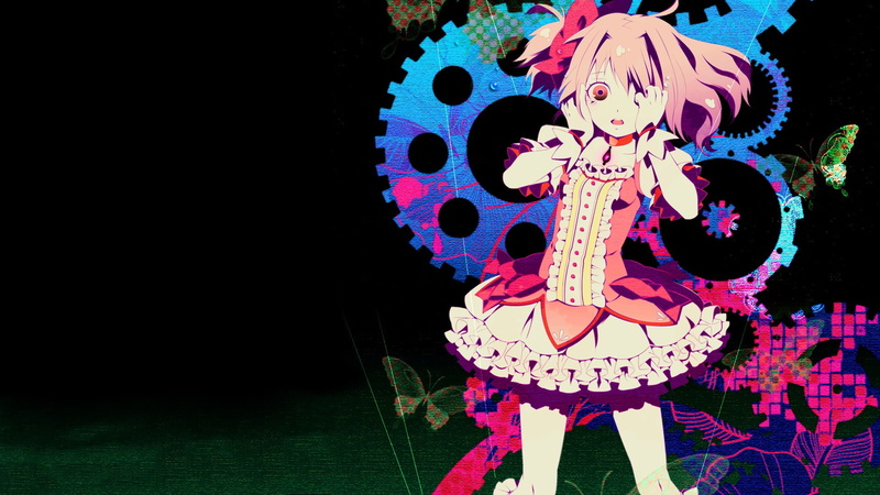 lighting equipment, festival, craft, black background, anime girls, multi colored, 1080P, Kaname Madoka, anime, close-up, celebration, no people, indoors