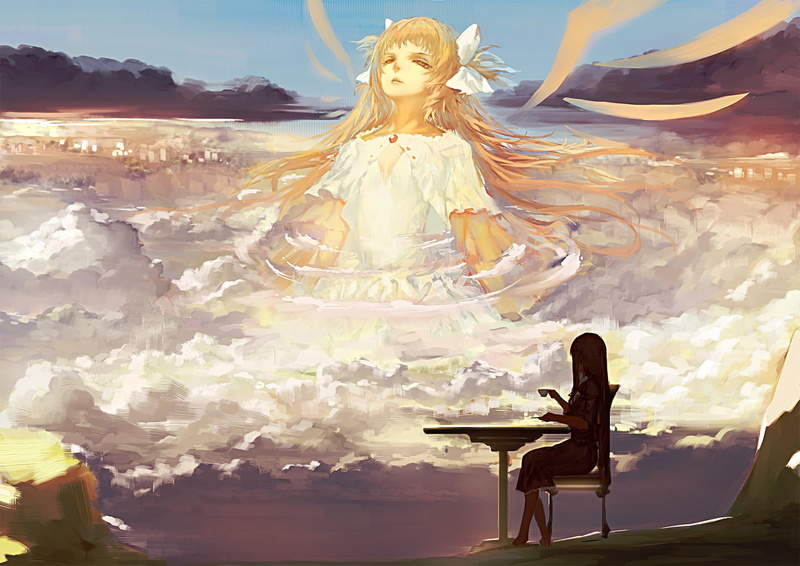 day, sunlight, female likeness, young women, human representation, Kaname Madoka, Mahou Shoujo Madoka Magica, standing, representation, outdoors, art and craft