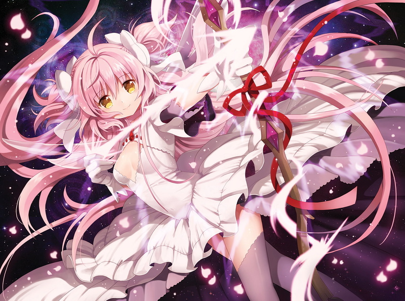 close-up, Kaname Madoka, flowering plant, 720P, flower, full frame, event, art and craft, digital composite, Mahou Shoujo Madoka Magica, lighting equipment
