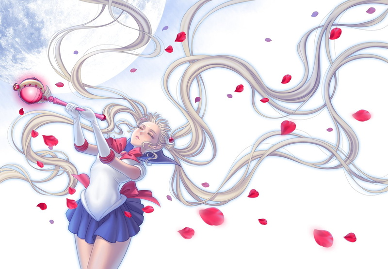 petals, moon, usagi, tsukino, sailor, twintails, 720P, wand, eclosion