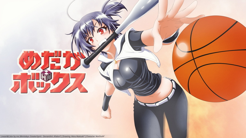 red, baseball, box, short, black, short hair, girls, hair, kurokami, basketball, 2K, medaka, eyes, red eyes, hd, sports, art, anime, bats