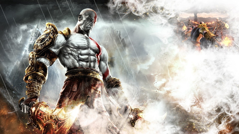 strong, god of war, digital, olympus, architecture, flame, semi god, fire, ps3, nature, god, kratos, smoke - physical structure, art and craft