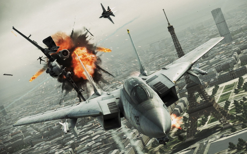 airplane, tower, city, plane, combat, jet, explosion, game, 1080P, battle, ace, fighter, france, military, aircraft, paris, eiffel, fire
