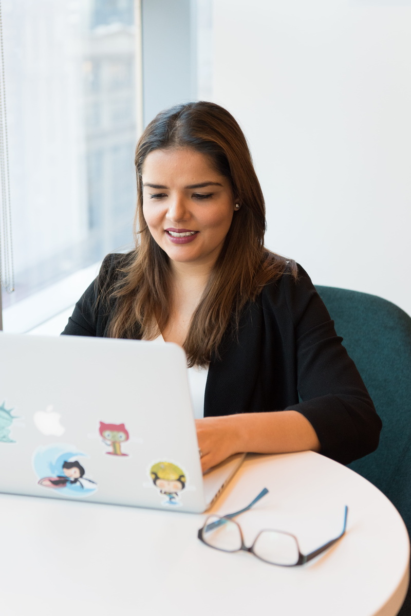 one person, developer, portrait, female, beautiful woman, furniture, adult, sitting, Github, photography, programming, long hair, communication, development