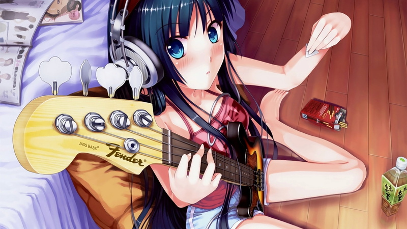 music, K-ON!, Akiyama Mio, guitar, anime, 1080P, bass guitars, anime girls