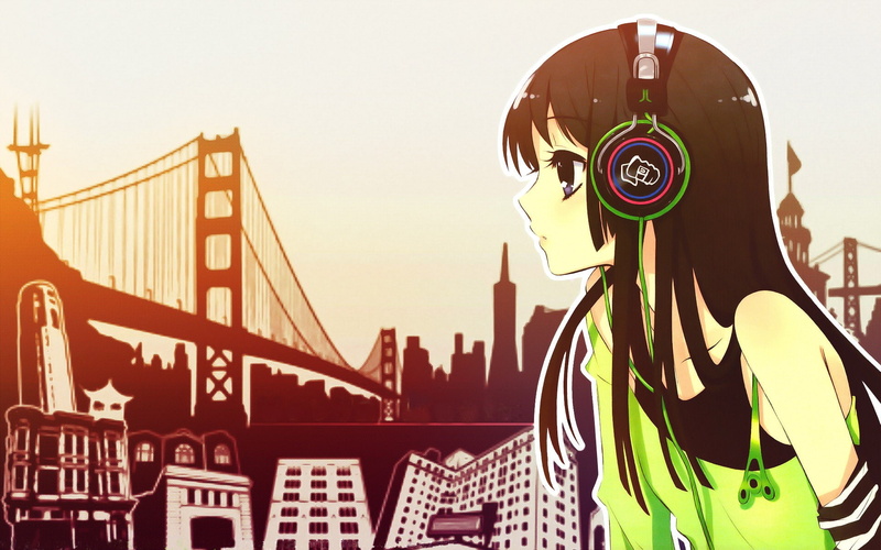 mio, 1080P, 1920x1200, black, k-on, anime, akiyama mio, haired, headphones, girl, anime girls, girls, music, k, illustration, akiyama