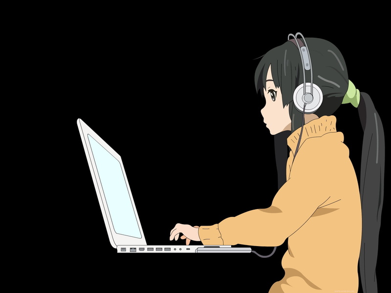 surfing the net, wireless technology, computer network, akiyama mio, business, character, studio shot, girl, laptop, using laptop, occupation, females