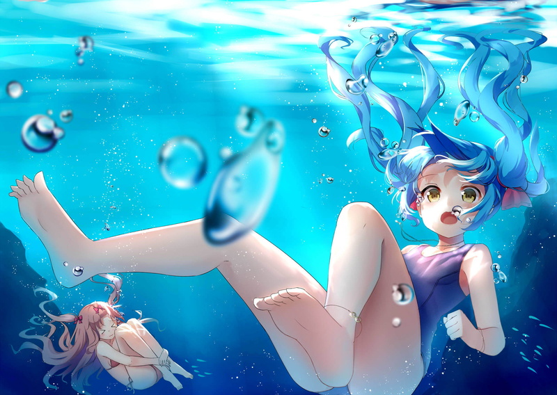 young Adult, females, blue, beautiful, art, swimming pool, character, light, women, people, girls, summer, young women, sea, water, haired, computer Graphic