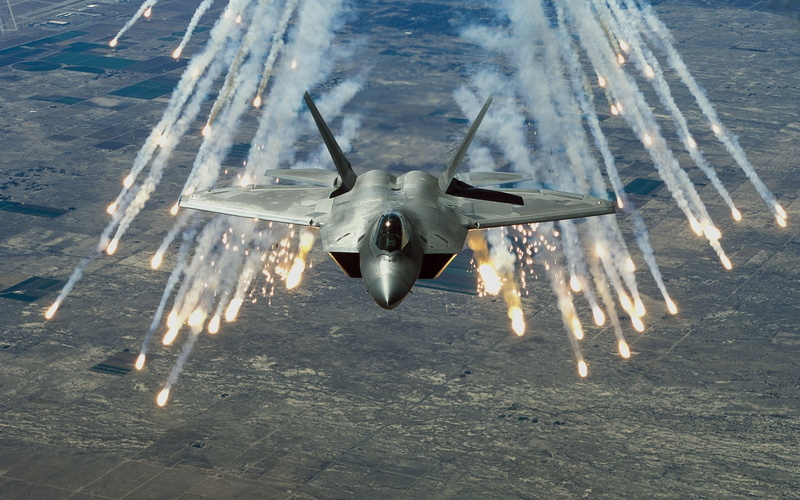 flares, art, Military, hd, x, raptor, 1080P, f, aircraft, planes