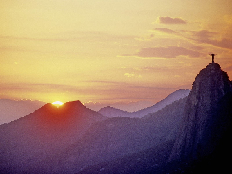 sunset, silhouettes, redeemer, sunlight, brazil, janeiro, cristo, 720P, hills, christ, redentor, rio