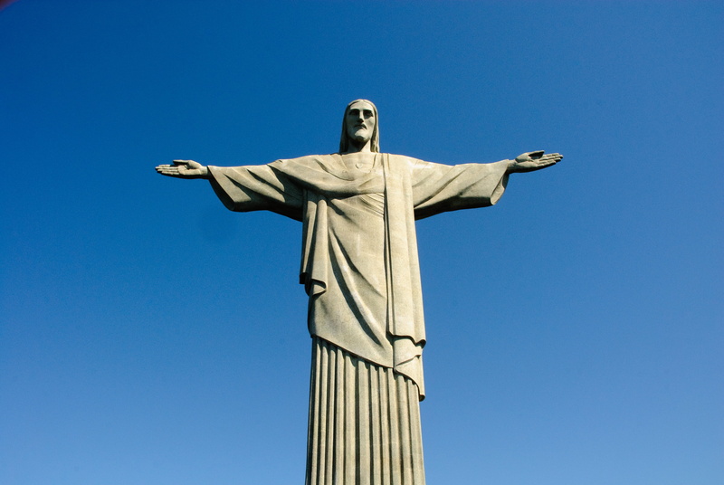 human representation, travel destinations, christ redeemer, low angle view, sculpture, brazil, no people, spirituality, representation, sunny, religion