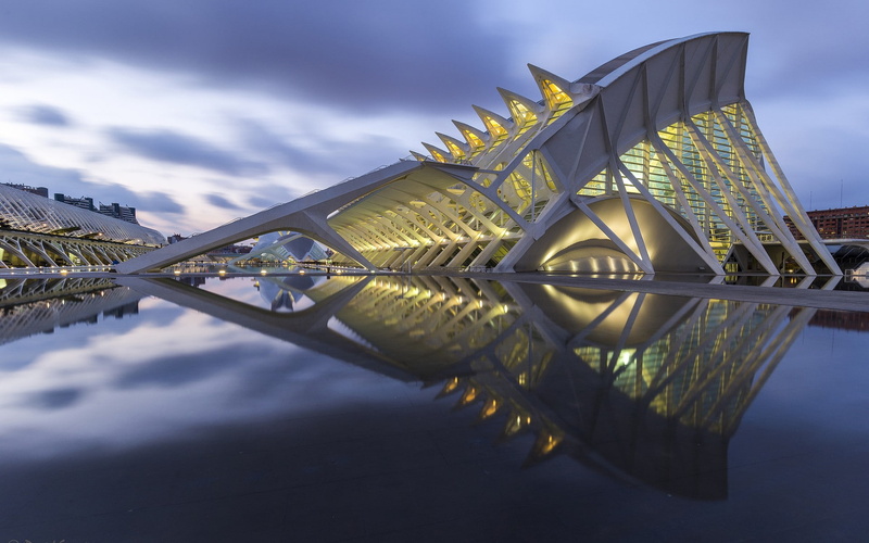 no people, bridge - man made structure, long exposure, Spain, day, sky, sunset, waterfront, cloud - sky, built structure, 1080P, shadow, symmetry, The Principe Felipe Museum