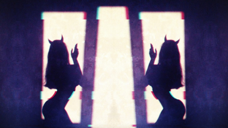 silhouette, lifestyles, standing, sunlight, leisure activity, 1080P, glitch art, women, three quarter length, shadow, demon horns, gesturing, wall - building feature