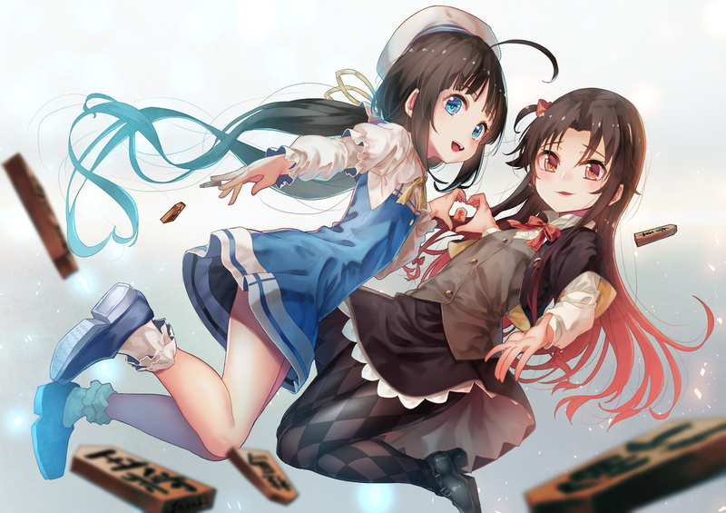 Yashajin Ai, two people, Ryuuou no Oshigoto!, females, togetherness, fashion, indoors, looking at camera, adult, real people, young adult, full length