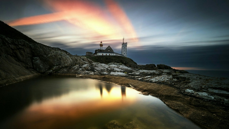 plougonvelin, tranquility, cloud - sky, water, rock, reflection, morning, sea, cloud, tower, saint-mathieu lighthouse, coast, lighthouse, solid, europe