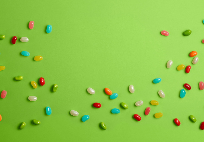 high angle view, studio shot, indoors, food, abundance, color, close-up, multi colored, beans, dose, pill, digital art, assorted, colored background, green color