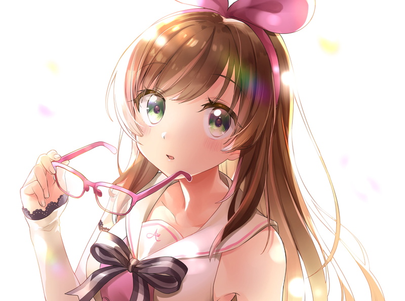 females, young women, kizuna ai, adult, 1080P, close-up, women, pink color, Anime, teenager, one person, studio shot, hairstyle, indoors, headshot, glasses