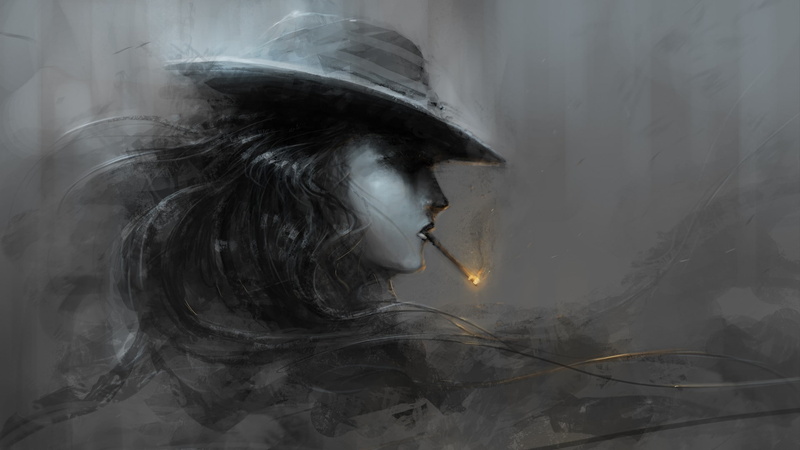 rear view, holding, hair, abstract, long hair, digital composite, cigars, indoors, protection, graphic design, leisure activity, adult, artwork, lifestyles