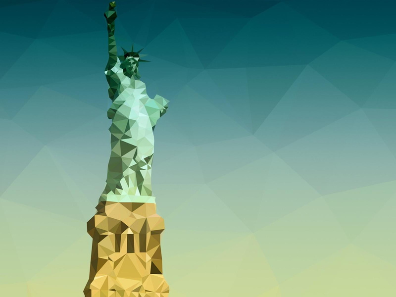 digital composite, no people, indoors, blue background, decoration, religion, close-up, sculpture, creativity, architecture, Statue of Liberty, vector graphics