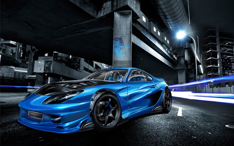 creative and graphics, street, blue, 720P, race, creative, hd, graphics, sports, car, illustration