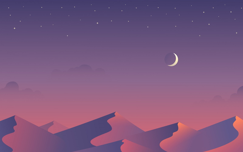 dunes, 2K, minimalism, night, artwork, Moon, stars, desert