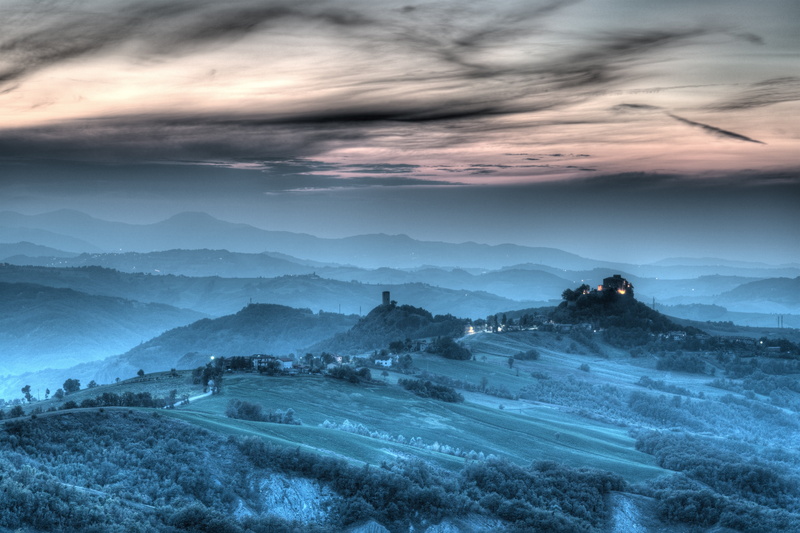 surrounded, tarda, Castle, evening, scenics, appennino, mountain, appennini, sunset, castello, fogs, hill, view, outdoors, winter, apennins, nikon  d800e