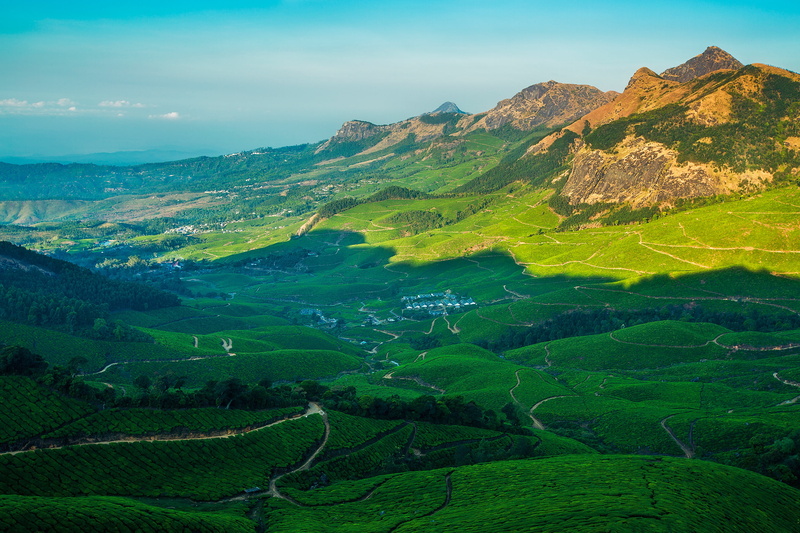 valley, the sun, 2K, India, mountains, the sky, Kerala, field, Munnar, Kolukkumali, trees