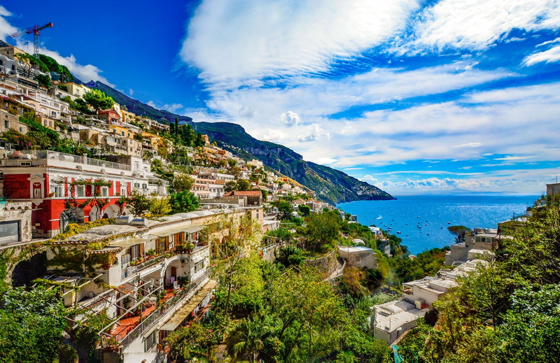 ocean, landmark, townscape, mediterranean, residential district, blue, landscape, day, outdoors, no people, sea, high angle view, plant, 4K, horizon over water