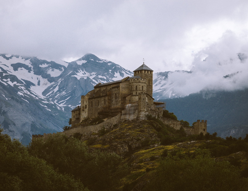 quote, foggy, castle, sion, abbey, outdoors, swiss, nature, sky, travel, winter, mountain, castles, plant, landscape, environment, palace, beauty in nature