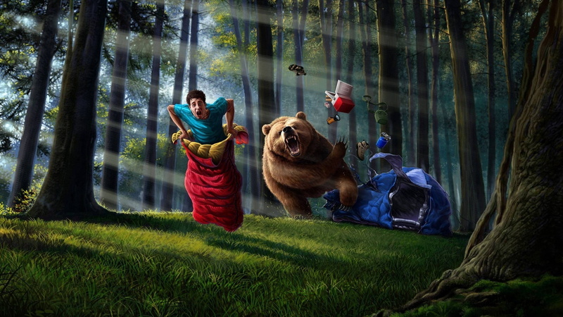 land, leisure activity, food, Grizzly Bear, tree, T shirt, Sleeping Bags, domestic, digital art, anime, sunlight, Canteens, pets, Flashlight, nature, vertebrate