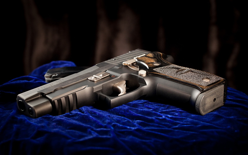 weapons, gun, crime, close-up, conflict, violence, aggression, blue, weapon, automatic, sig sauer, sign, handgun, no people, social issues, black background