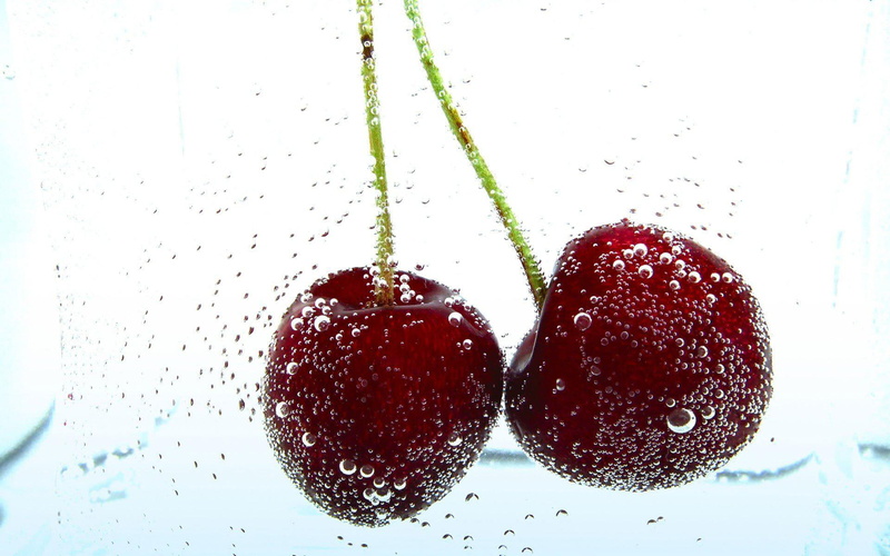 cherries, background, macro, water, fruits, bubbles, 1080P, berries, images