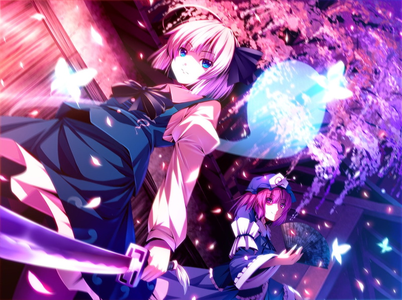 1500x1119, 720P, blossom, saigyouji, yuyuko, cherry blossom, cherry, saigyouji yuyuko, anime girls, anime, touhou, girls