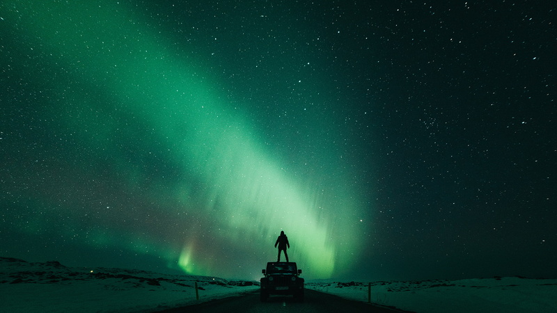 Kristopher Roller, 1080P, car, night, silhouette, road, stars