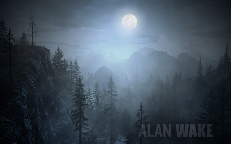 video games, wake, hd, landscape, alan, dark, forest, moon, 1080P