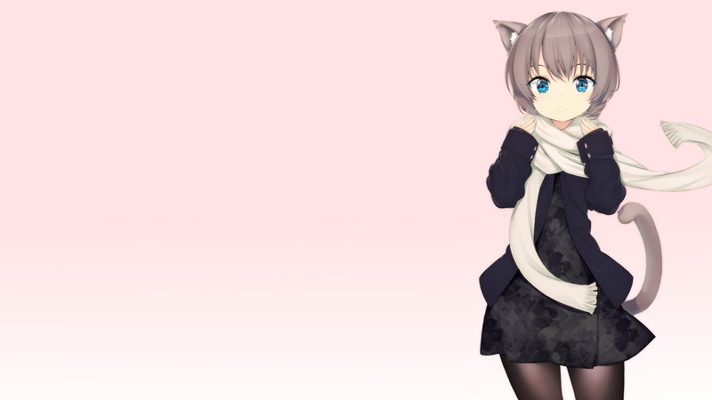 cat girl, front view, three quarter length, copy space, toy, studio shot, people, representation, women, nekomimi, young adult, human representation, anime girls