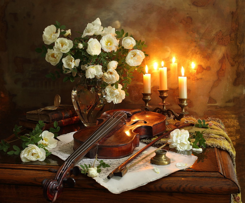 White Flower, Photography, Book, Vase, Candle, 1080P, Violin, Flower, Still Life