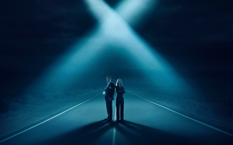 David Duchovny, rays of light, 2K, flashlight, poster, 2016, night, TV Series, Gillian Anderson, The X Files, Classified material, road