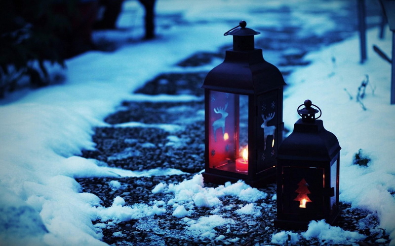 lamp, flashlight, lantern, mood, black, snowfall, steel, 720P, winter