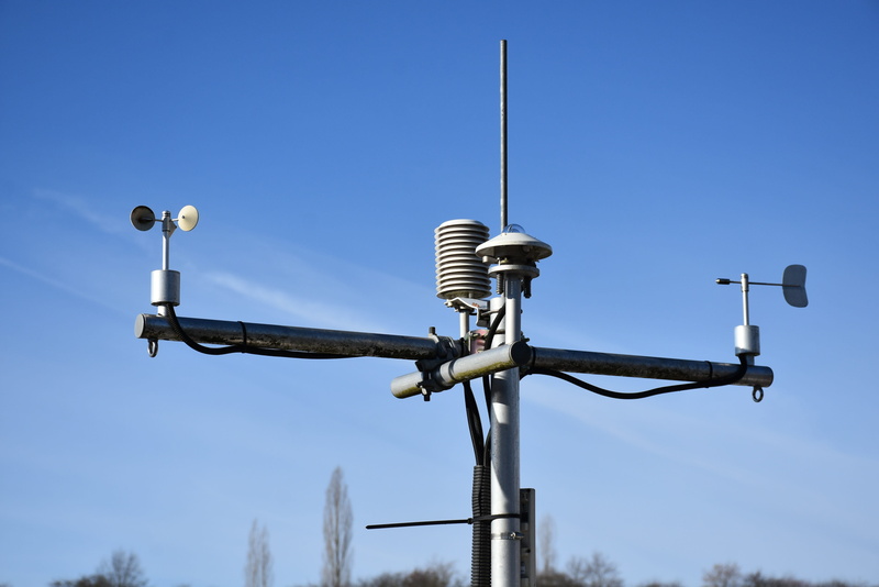 technology, weather map, weather service, clear sky, anemometer, light, pole, copy space, power supply, low angle view, sky, outdoors, no people, metal