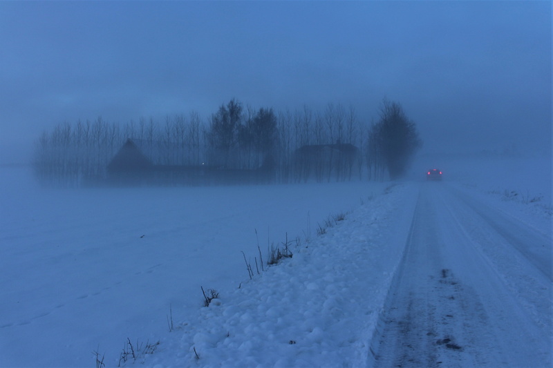 evening, nature, covering, sky, plant, mist, panoramic, countryside, cold, non-urban scene, 4K, swedish nature, outdoor, field, mode of transportation