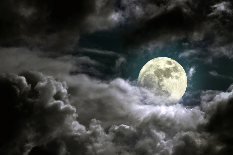 5K, Dark sky, Full moon, Clouds, 5K