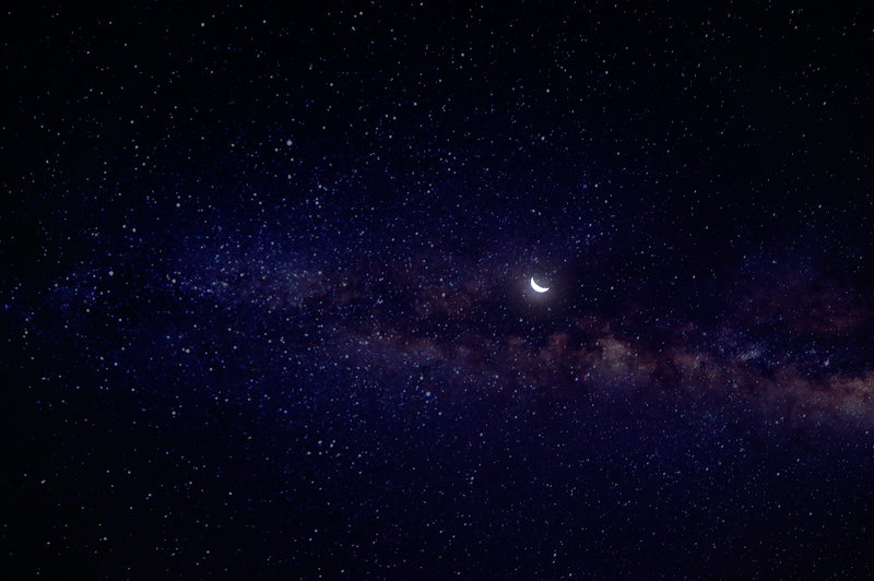 crescent moon, astronomy, night, tranquility, moon, galaxy, orion, starry sky, space exploration, constellation, nebula, exploration, moonlight, 4K, beautiful