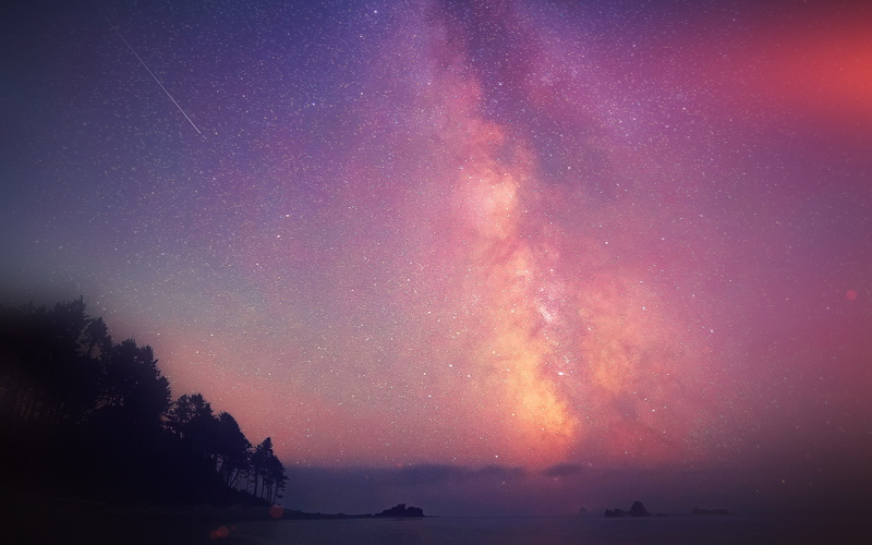 aurora, 4K, star, sky, night, nature, falling