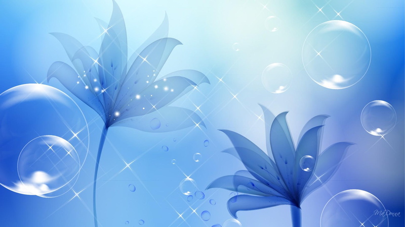 3d and abstract, blue, 1080P, stars, bubbles, firefox persona, beauty, light effects, blues, shine, flowers