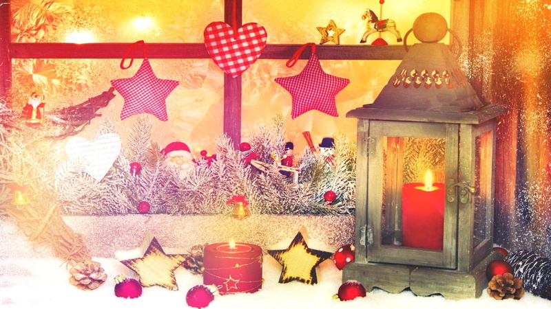 lantern, christmas tree, christmas ornament, New Year, spirituality, pink, 1080P, stars, chairs, fire, decoration, red, floral, candles, sofa, Christmas